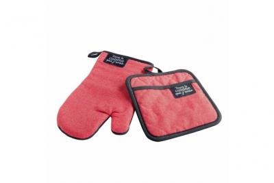 DOUCEUR D INTERIEUR Gant + manique 18 x 28 cm/20 x 20 cm chambray uni+pvc harold Rouge