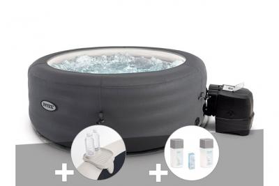 INTEX Kit spa gonflable PureSpa Access rond Bulles 4 places + Porte-verre + Kit traitement brome