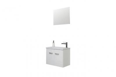 Lave-mains EPICE - avec miroir - 50cm - Blanc - Laqu&eacute; - Livr&eacute; en kit