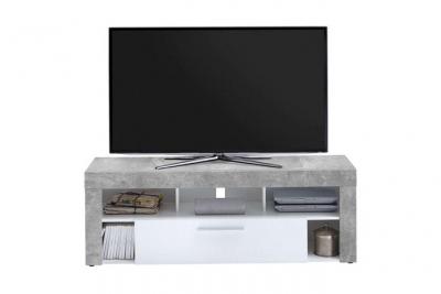 PARIS PRIX  Meuble TV 1 tiroir 150 cm gris b&eacute;ton et blanc - VERSO