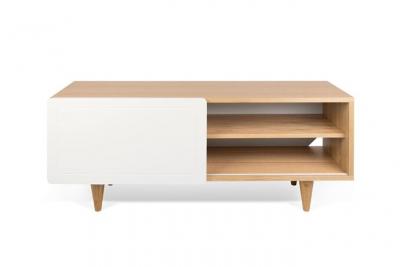 TEMAHOME Meuble TV plaqu&eacute; ch&ecirc;ne et porte coulissante blanc mat L 120 cm NYLA