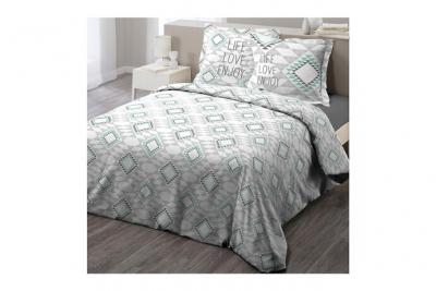 COTON D INTERIEUR Parure 3 p. 240x220 cm imprime 57 fils allover folio Menthe