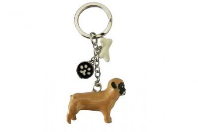 LE MONDE DES ANIMAUX OUT OF THE BLUE Porte-cl&eacute;s chien Carlin - En M&eacute;tal &eacute;maill&eacute; - 9.5 cm (anneau inclus) 