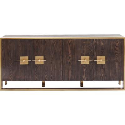 Buffet 4 portes r&eacute;tro marron et acier dor&eacute;