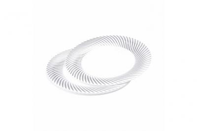 VIP HOME Lot De 6 Assiettes En Plastique R&eacute;utilisable ""ava"" 23cm Blanc & Argent