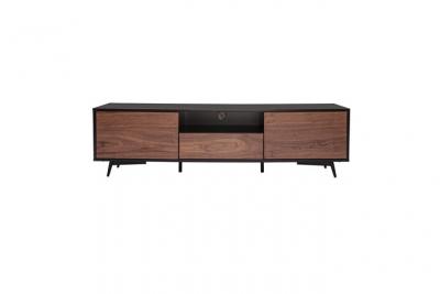 MILIBOO Meuble TV bois fonc&eacute; noyer, noir mat et m&eacute;tal noir 2 portes 1 tiroir L160 cm MERMOZ