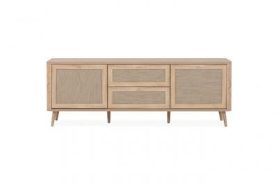 HOMIFAB  Meuble TV cannage et Effet Bois 175 cm - Padang