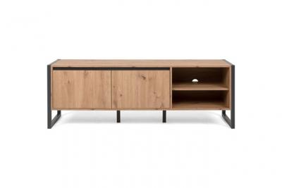 HOMIFAB  Meuble TV Effet ch&ecirc;ne et m&eacute;tal Noir 160 cm - Nora