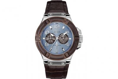 GUESS Montre Homme Cadran Bleu Bracelet Marron Style Croco  W0040g10