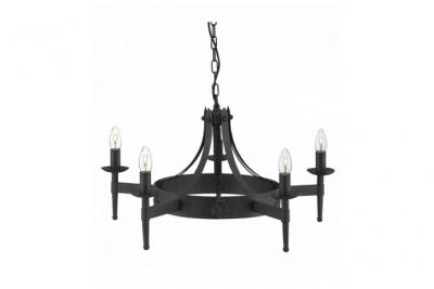 SEARCHLIGHT Plafonnier cartwheel 5 ampoules fer forg&eacute; noir