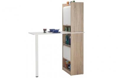Table de cuisine et 2 meubles de rangement ch&ecirc;ne naturel et blanc lohan 