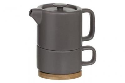 SECRET DE GOURMET Th&eacute;i&egrave;re solitaire Nature en fa&iuml;ence taupe et bambou 40cl