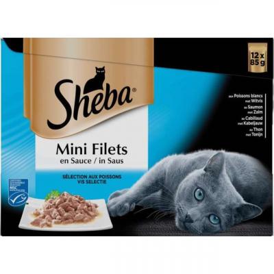 SHEBA  Mini Filets S&eacute;lection aux poissons pour chat 4 x (12 x 85 g)