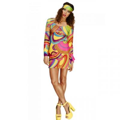 SMIFFYS Fever 60's Flower Power Costume, Female Uk Dress 12-14