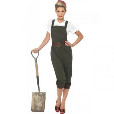 SMIFFY S Smiffys Costume jeune fille travaillant la terre 2&egrave;me guerre mondiale, vert, avec haut, S