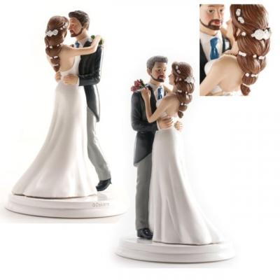 Dekora - 305001 Figurine Mariage 3D Couple Mari&eacute; Dansant, Resine, Blanc, 20cm