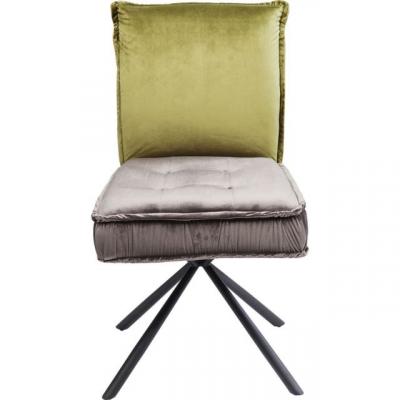 Chaise en velours vert/gris et acier
