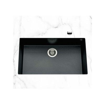 CUISISSIMO Evier sous plan granit noir mouchet&eacute; luisina quadrille 1 bac 760x440