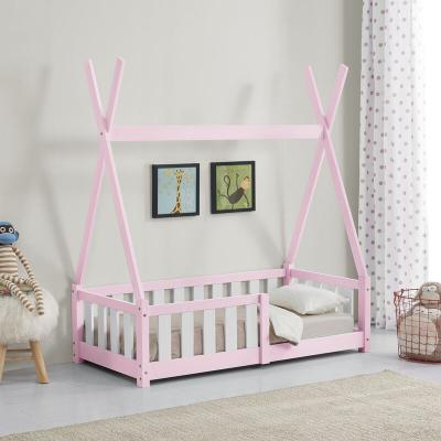 EN.CASA Lit Tipi pour Enfants Helsingborg avec Grille de S&eacute;curit&eacute; Pin 140 x 70 cm Rose