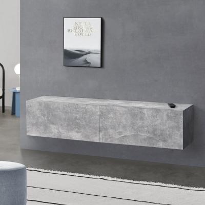 EN.CASA Meuble TV Evaton 140 x 33 x 30 cm Effet B&eacute;ton []