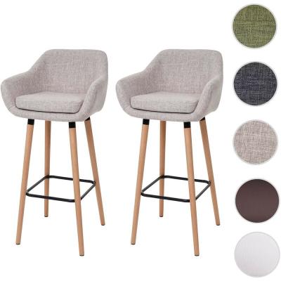 Mendler 2x tabouret de bar&nbsp;Malm&ouml; T381, chaise bar/comptoir avec dossier ~ tissu, gris fonc&eacute;