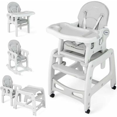COSTWAY Chaise Haute B&eacute;b&eacute; Convertible avec Dossier &agrave; 3 Niveaux 4 Roues Universelles Amovibles Plateau R&eacute;glable 20KG 6-36 Mois Gris