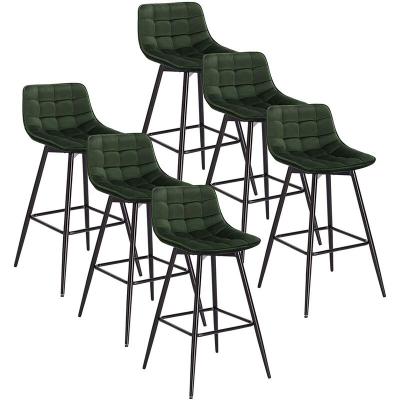 Lot de 6 tabouret de bar-chaise de bar- en velours avec pieds et repose-pieds en m&eacute;tal-vert fonc&eacute;