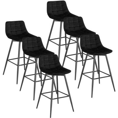 Lot de 6 tabouret de bar-chaise de bar- en velours avec pieds et repose-pieds en m&eacute;tal-noir