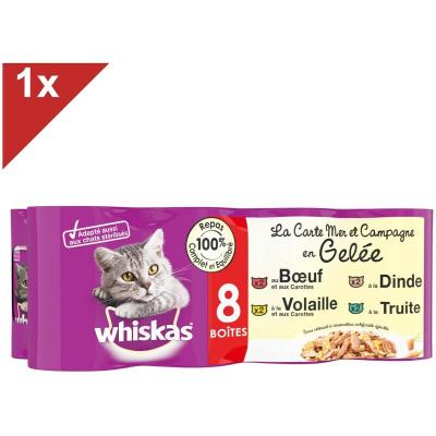 WHISKAS  - 8 Bo&icirc;tes en gel&eacute;e 4 vari&eacute;t&eacute;s p&acirc;t&eacute;e pour chat 390g (1x8)