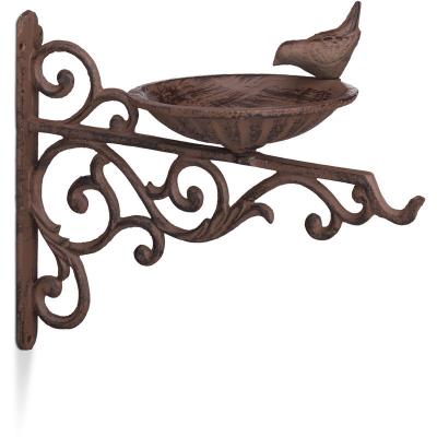 RELAXDAYS Abreuvoir en fonte mangeoire oiseaux jardin &eacute;querre mural porte bain oiseaux d&eacute;co HxlxP: 24x28x14 cm, marron - 