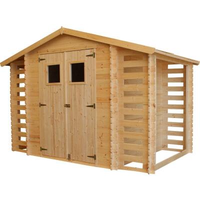 TIMBELA Abri de jardin en bois et range b&ucirc;ches 5,41 m2-avec sol trait&eacute;- M391+M391G