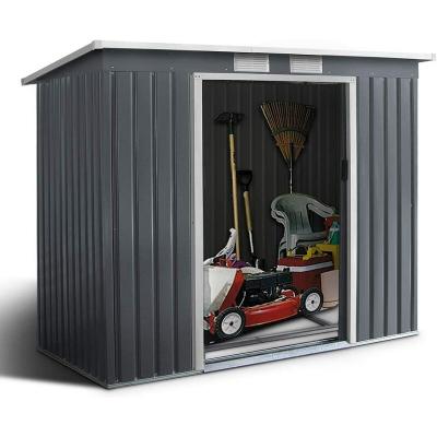 GOPLUS Abri de Jardin en Metal avec Portes - Cabane &agrave; Outils(2,71m&sup2;,avec base,Gris - Toit plat) - 