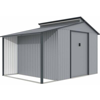 HABITAT ET JARDIN Abri de jardin m&eacute;tal avec pergola ""Madras"" - 9.12 m&sup2; - 355 x 257 x 237 cm - Gris