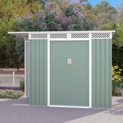 SOANA GARDEN SHED Abri de jardin t&ocirc;le galvanis&eacute;e verte pour outils tyrol nature 257x142x184cm  