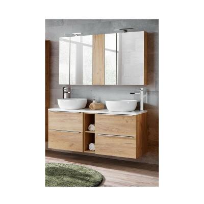 Ensemble meuble vasques &agrave; poser + armoire miroir - 140 cm - elise oak