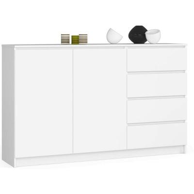 Akord - Commode K013 Blanche 160 cm 2 portes 4 tiroirs fa&ccedil;ade Blanche 2 &eacute;tag&egrave;res 160x40x99 cm
