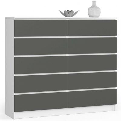 Commode akord k140 blanche 138 cm 10 tiroirs fa&ccedil;ade gris graphite 138x40x121 cm