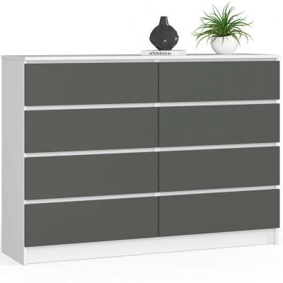 Akord - Commode K140 Blanche 138 cm 8 tiroirs fa&ccedil;ade Gris Graphite 138x40x99 cm