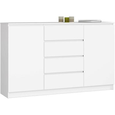 Akord - Grande Commode pour le salon K160 Blanche 160 cm 2 portes 4 tiroirs fa&ccedil;ade Blanche 4 &eacute;tag&egrave;res 160x40x99 cm