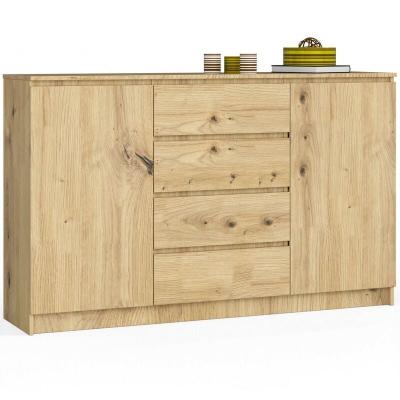 Grande Commode pour le salon AKORD K160 Ch&ecirc;ne Artisan 160 cm 2 portes 4 tiroirs fa&ccedil;ade Ch&ecirc;ne Artisan 4 &eacute;tag&egrave;res 160x40x99 cm 