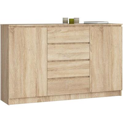 Grande Commode pour le salon K160 Ch&ecirc;ne Sonoma 160 cm 2 portes 4 tiroirs fa&ccedil;ade Ch&ecirc;ne Sonoma 4 &eacute;tag&egrave;res 160x40x99 cm