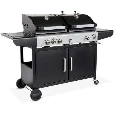 SWEEEK Barbecue 2 en 1 gaz et charbon 2 br&ucirc;leurs avec 1 feu lat&eacute;ral