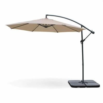 SWEEEK Parasol D&eacute;port&eacute; Rond 3x3m - Hardelot - Beige - Manivelle Anti-Retour Toile D&eacute;perlante Facile &Agrave;