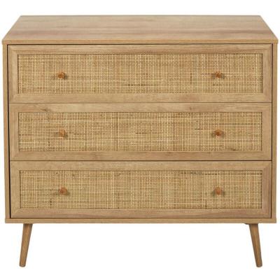 AltoBuy Maya - Commode 3 Tiroirs Effet Bois et Fa&ccedil;ades Rotin