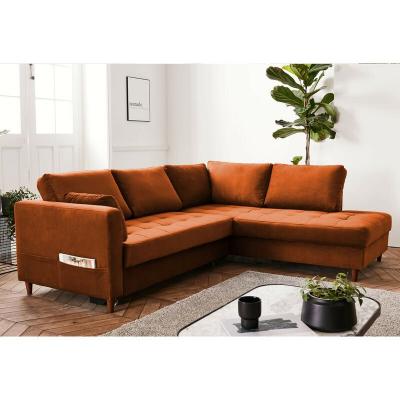 LISA DESIGN Canap&eacute; d'angle droit convertible 5 places Velours Rouille