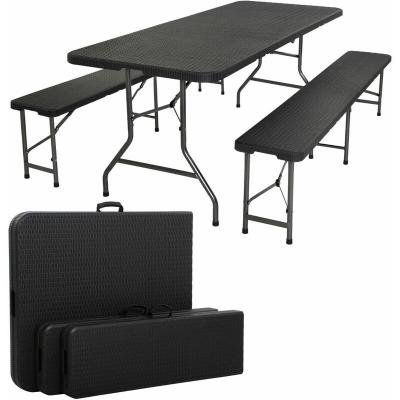 AREBOS  Ensemble de Table de Camping  Pliante Aspect rotin Tente &agrave; bi&egrave;re Banc  en rotin Optique  pour 6 personnes  Noir 