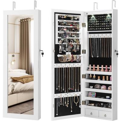 Armoire &agrave; Bijoux avec LED Dedans Crochets Miroir et Tiroirs pour Maquillage Quotidien et Bijoux 37 x