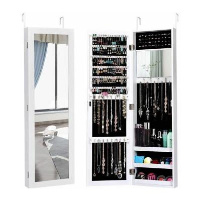Armoire &agrave; bijoux mural avec miroir armoire de rangement accroch&eacute;e &agrave; la porte hauteur r&eacute;glable pour bagues,bracelets, boucles d'oreilles 