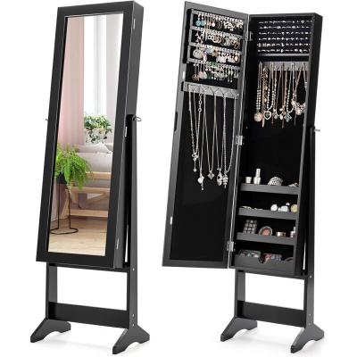 Armoire &agrave; Bijoux sur Pied avec Miroir Inclinable en 3 Positions - GOPLUS - Noir