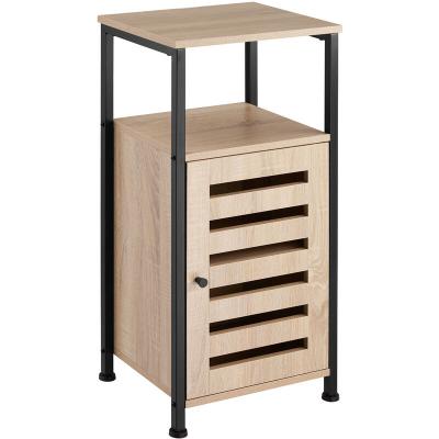 TECTAKE Meuble d'appoint avec 3 &eacute;tag&egrave;res et 1 porte DURHAM style vintage buffet - Marron Clair